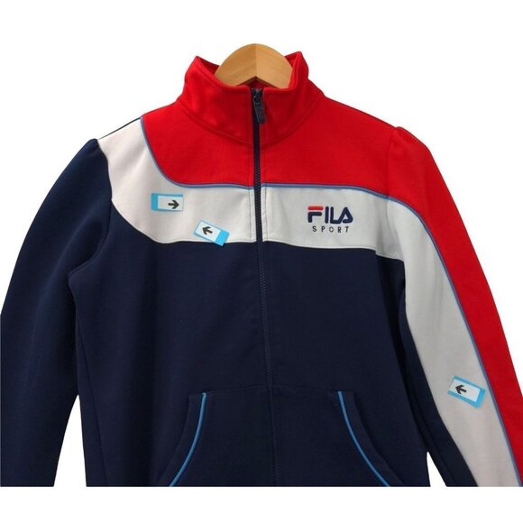 Fila Women's Red, White, and Navy Bomber Jacket - Picture 3 of 9